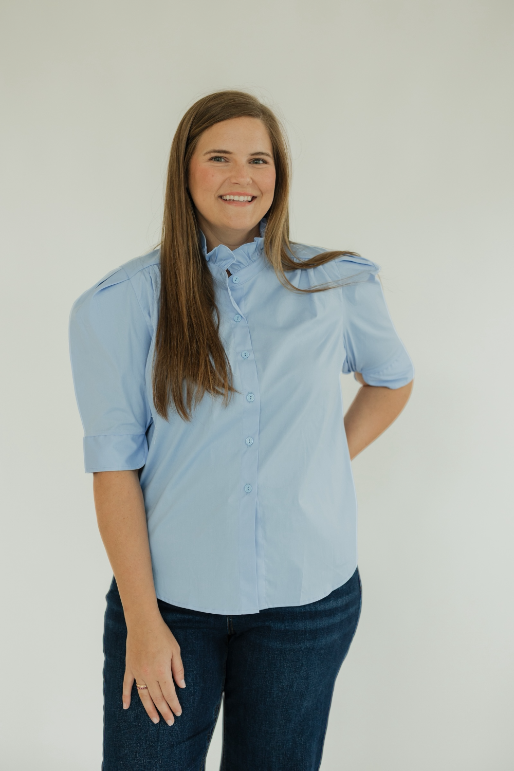 Jodie in Sky Ruffle Collar Top (S-3XL)