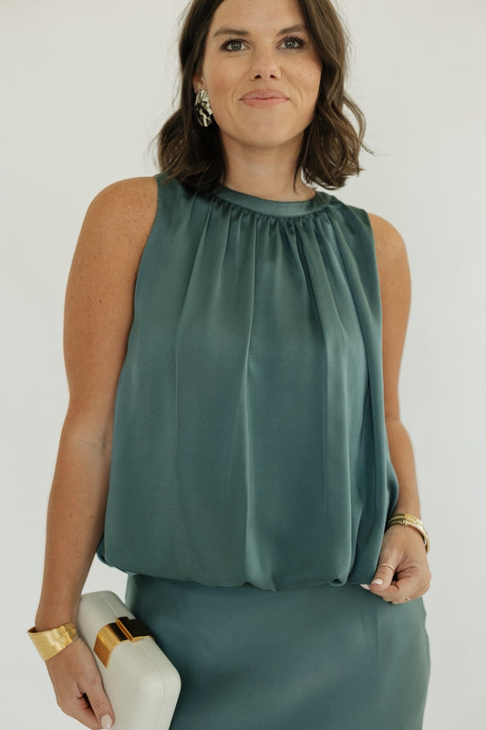Kiley Teal Satin Bubble Top