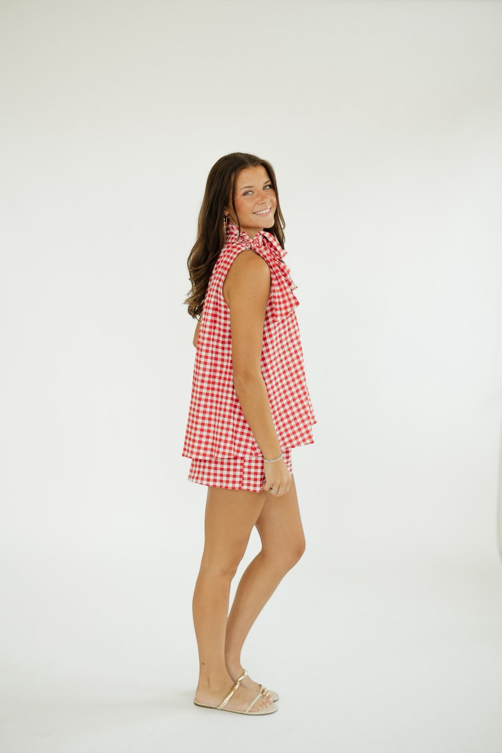 Bridget Red Gingham Tie Neck Top (S-3XL)