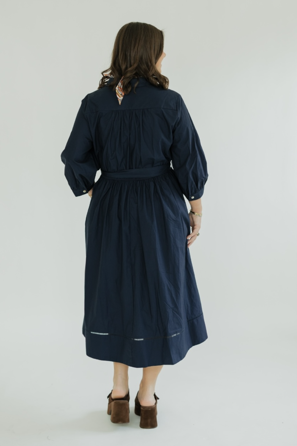 Alix Navy Detailed Button Down Midi Dress