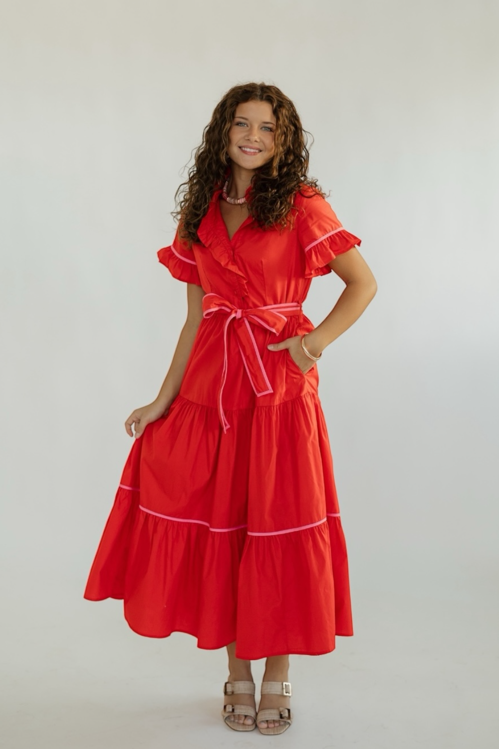 Lena Red Poplin Maxi Dress