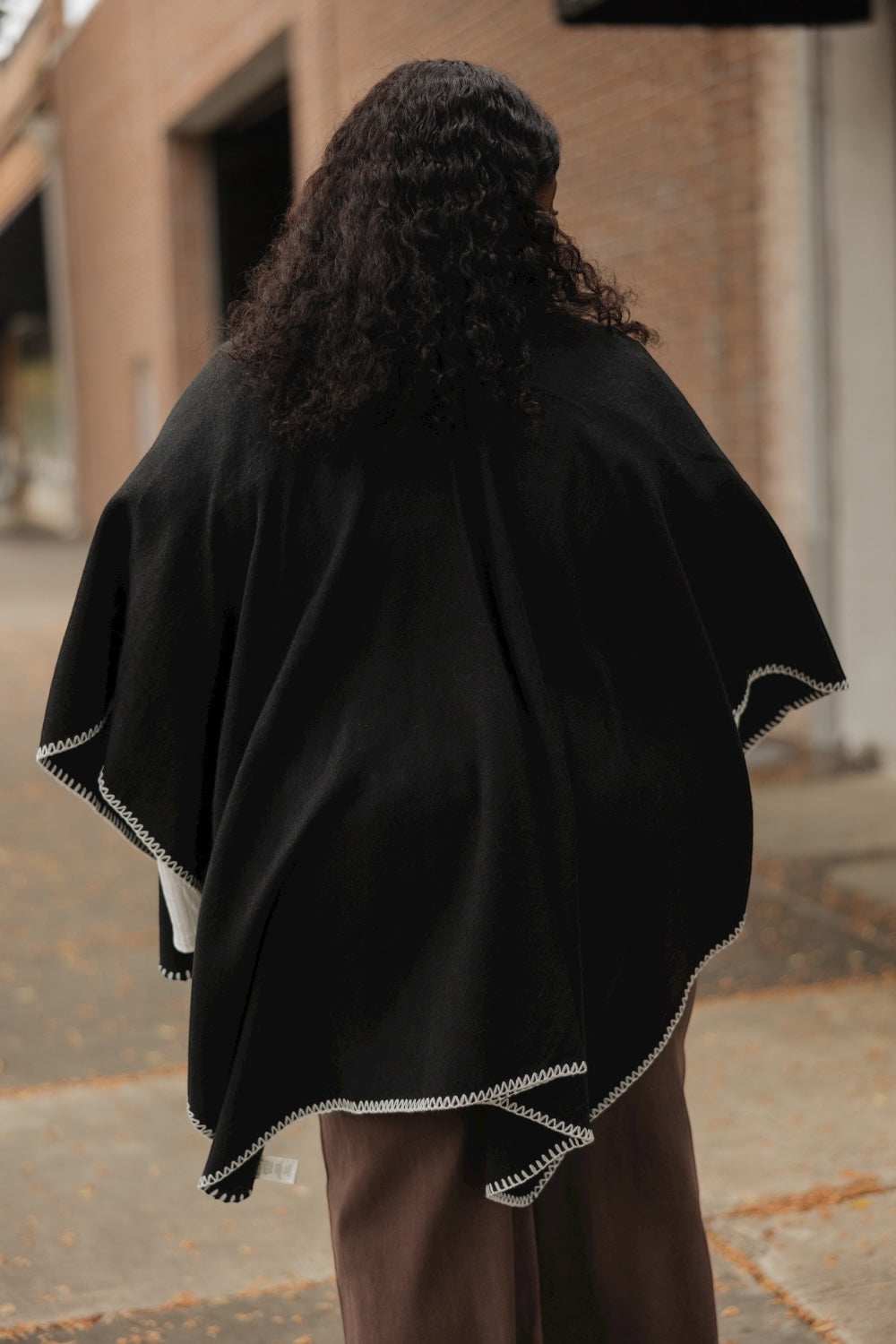 Black Whipstitch Wrap with Scarf