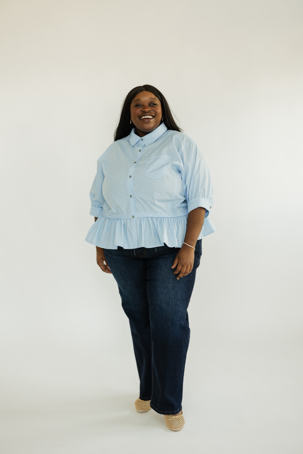 Lana Light Blue Ruffle Hem Top (S-2XL)
