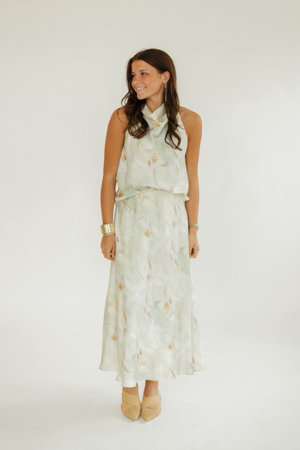 Barbara Satin Mint Midi Skirt