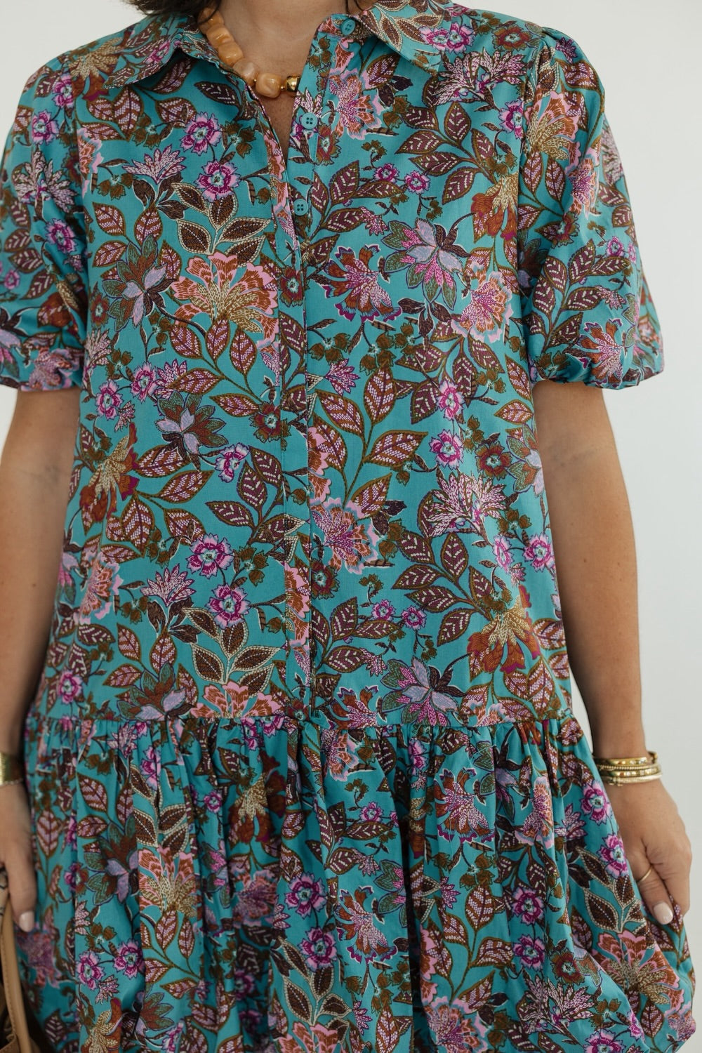 Stacci Bubble Hem Teal Floral Mini Dress (XS-3XL)