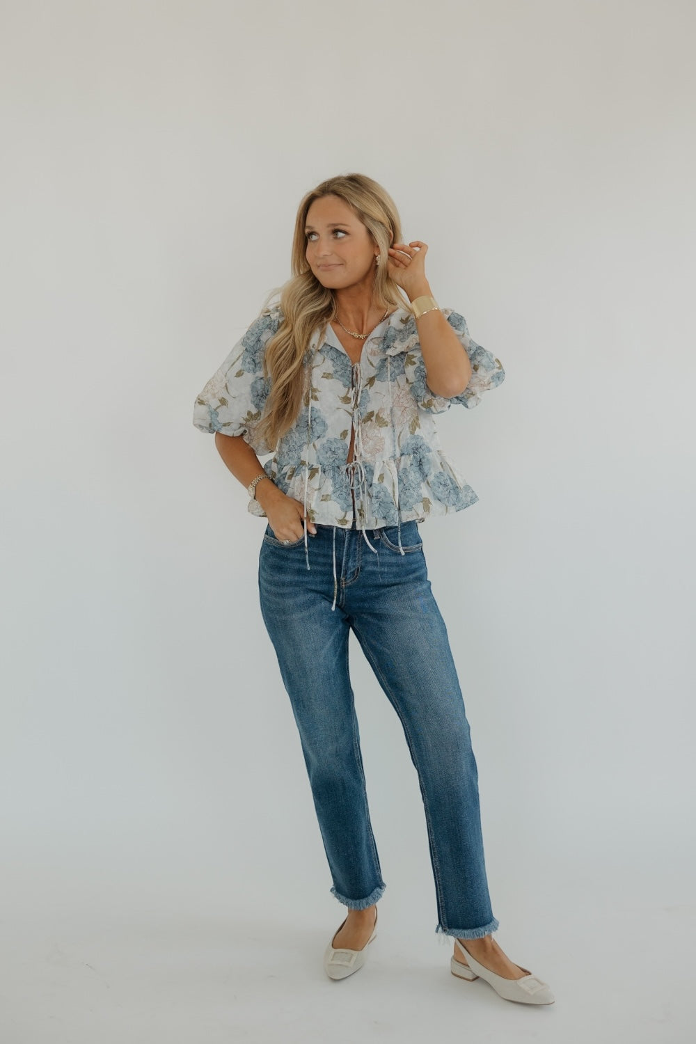 Paige Blue Peony Oversized Collar Blouse
