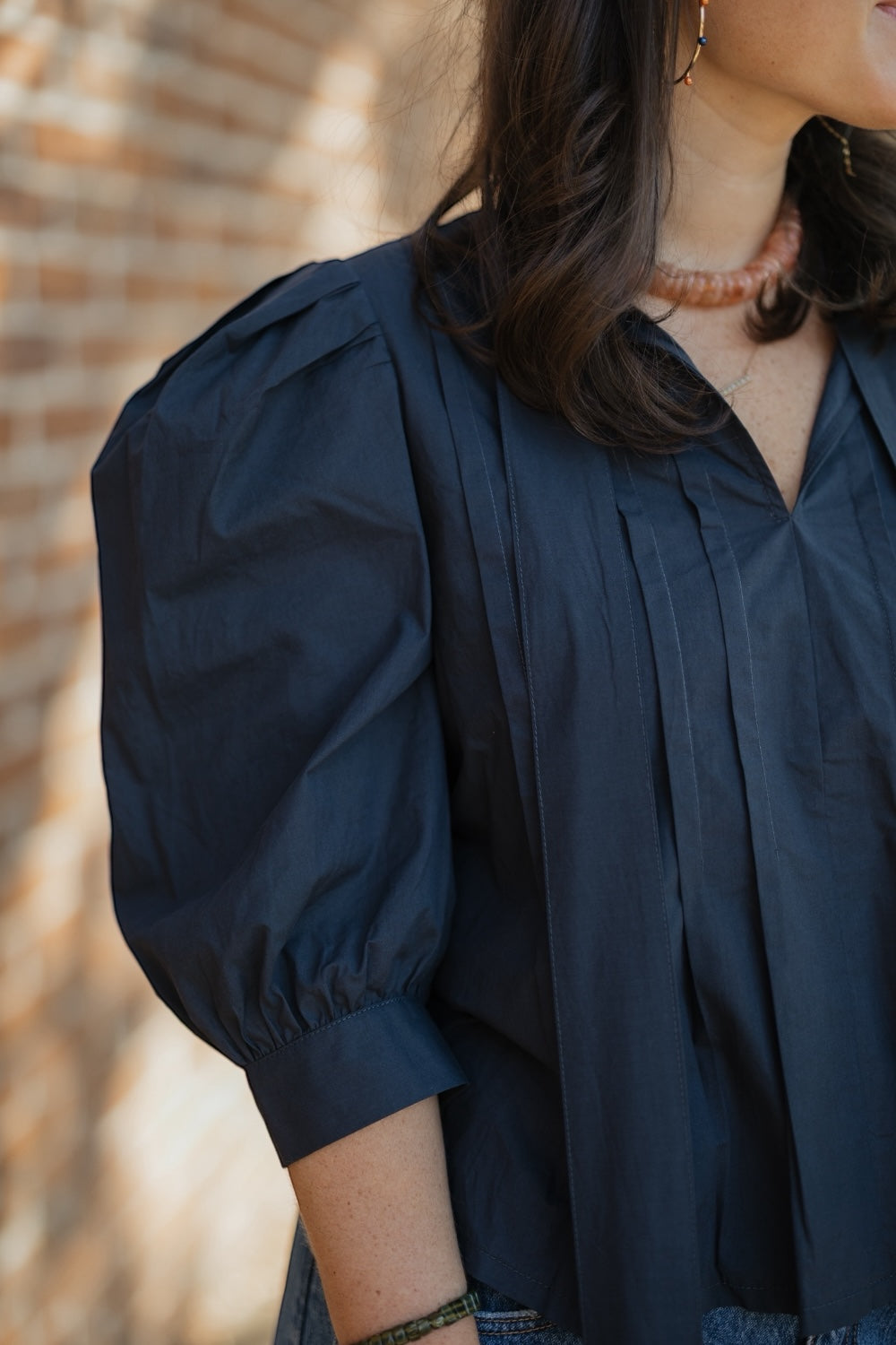 Isabella Navy Tuck Front Blouse
