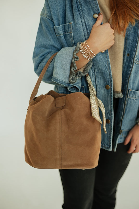 Large Tan Suede Bucket Bag