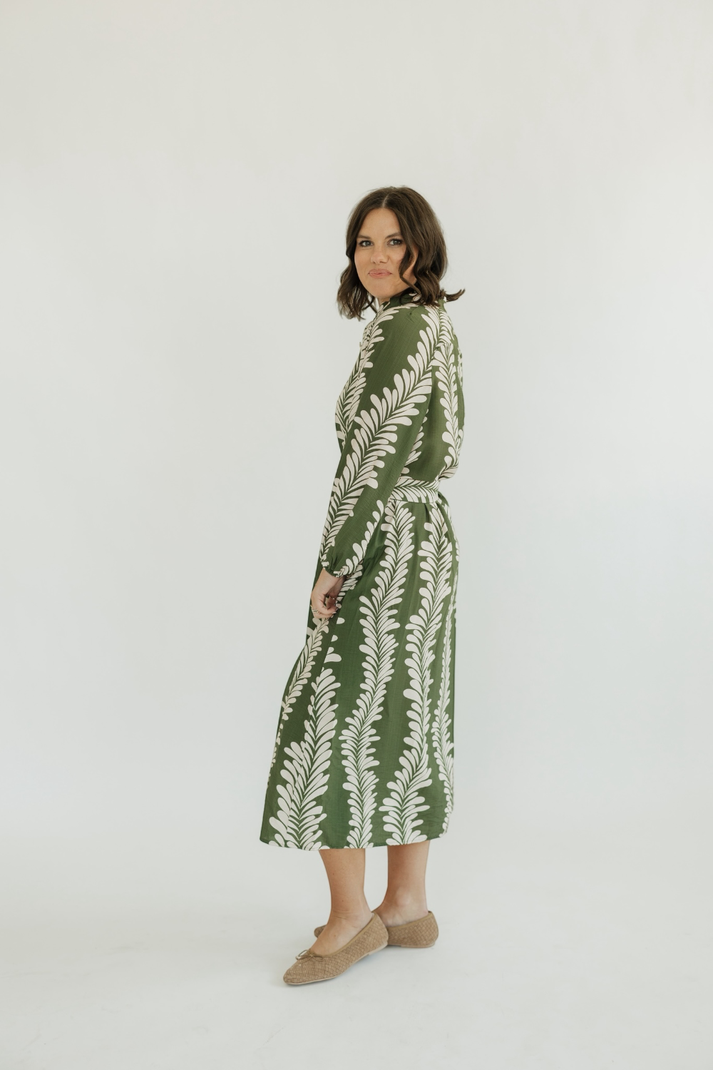 Leaf Cascade Belted Dress