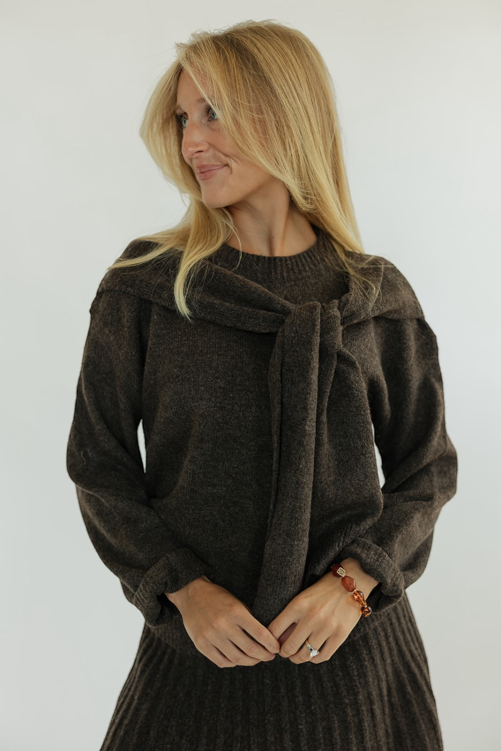 Beau Mocha Shoulder Tie Sweater