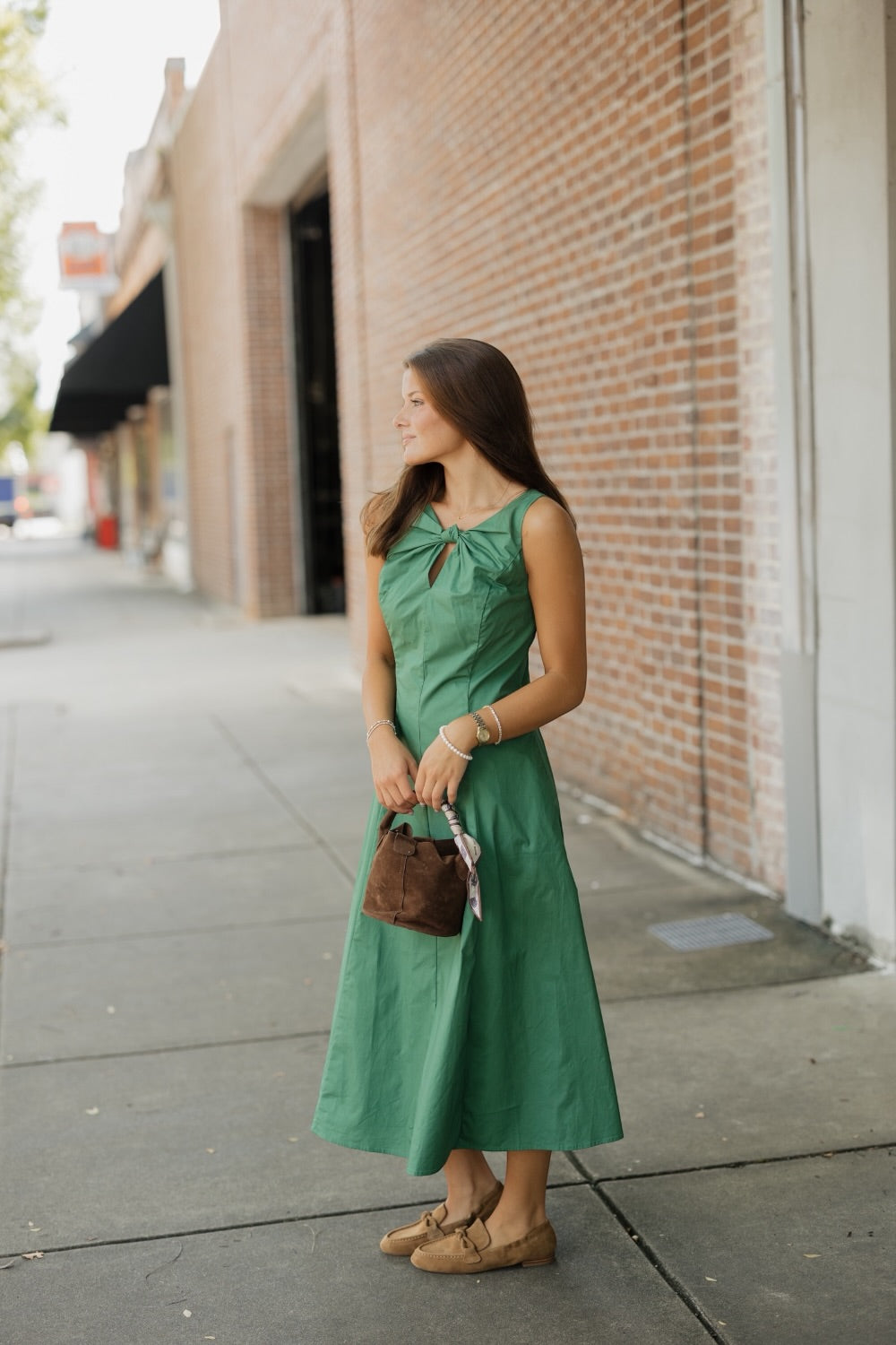 Pauline Green Keyhole Knot Midi Dress