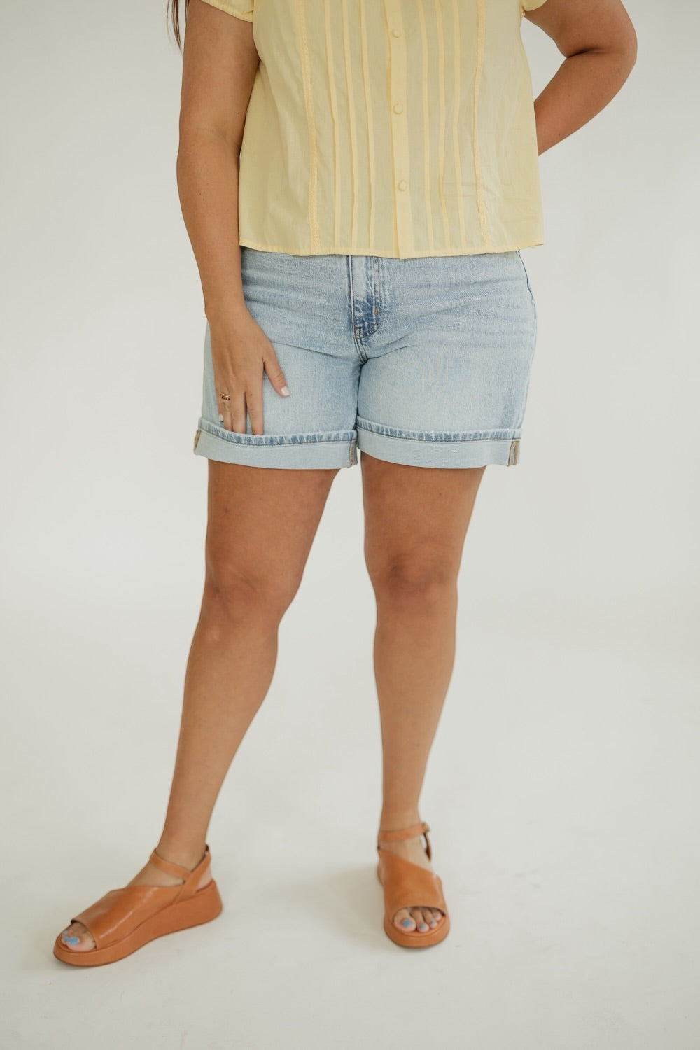 High Rise Cuffed Denim Shorts (S-XL)