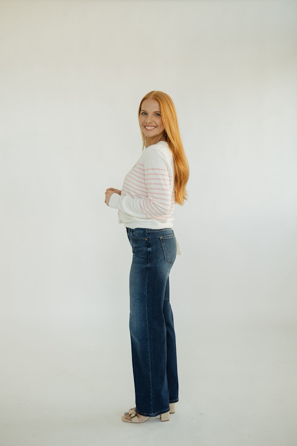 Laura White/Pink Striped Button Down Cardigan (XS-XL)