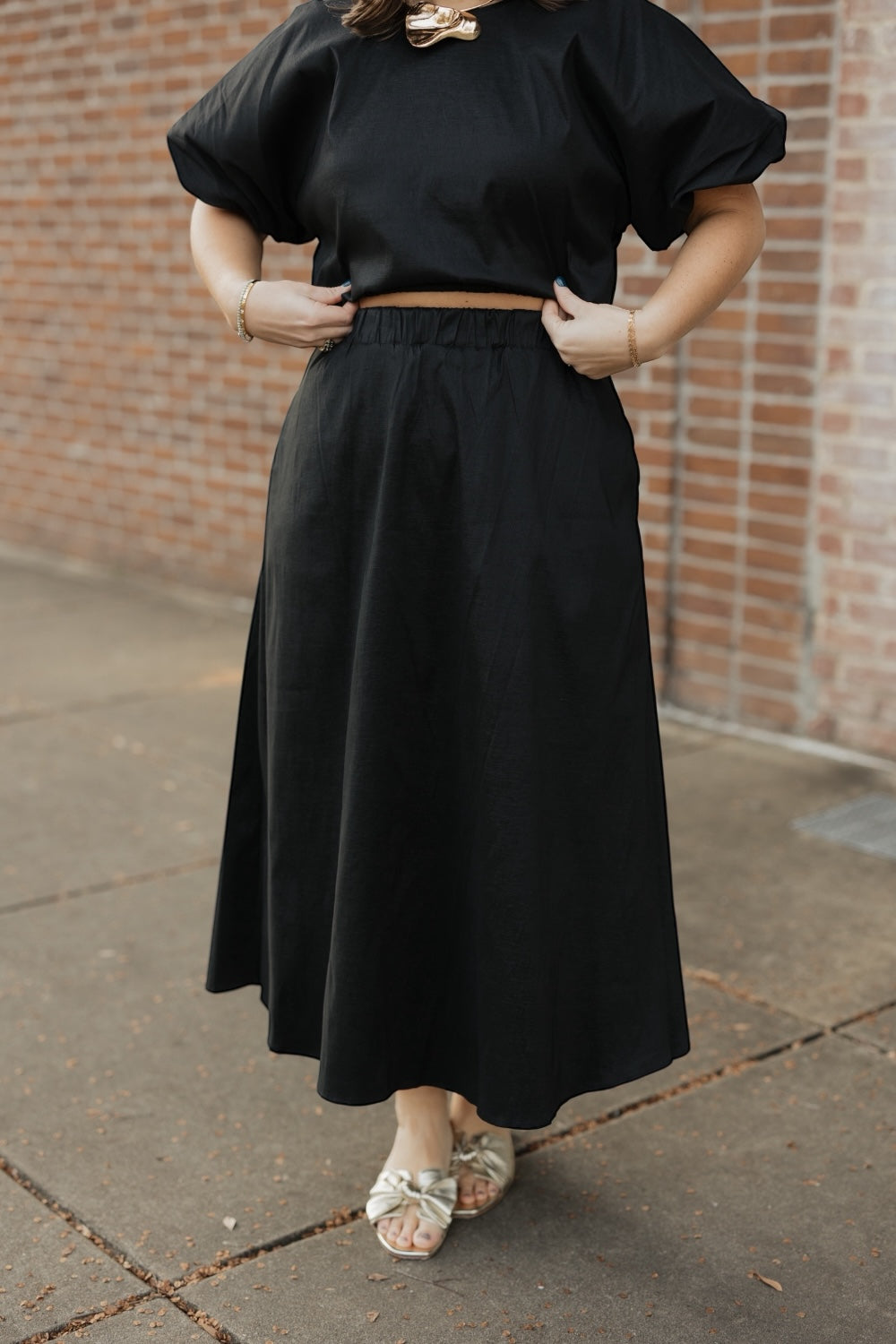 Davina Black Taffeta Midi Ball Skirt (S-3XL)