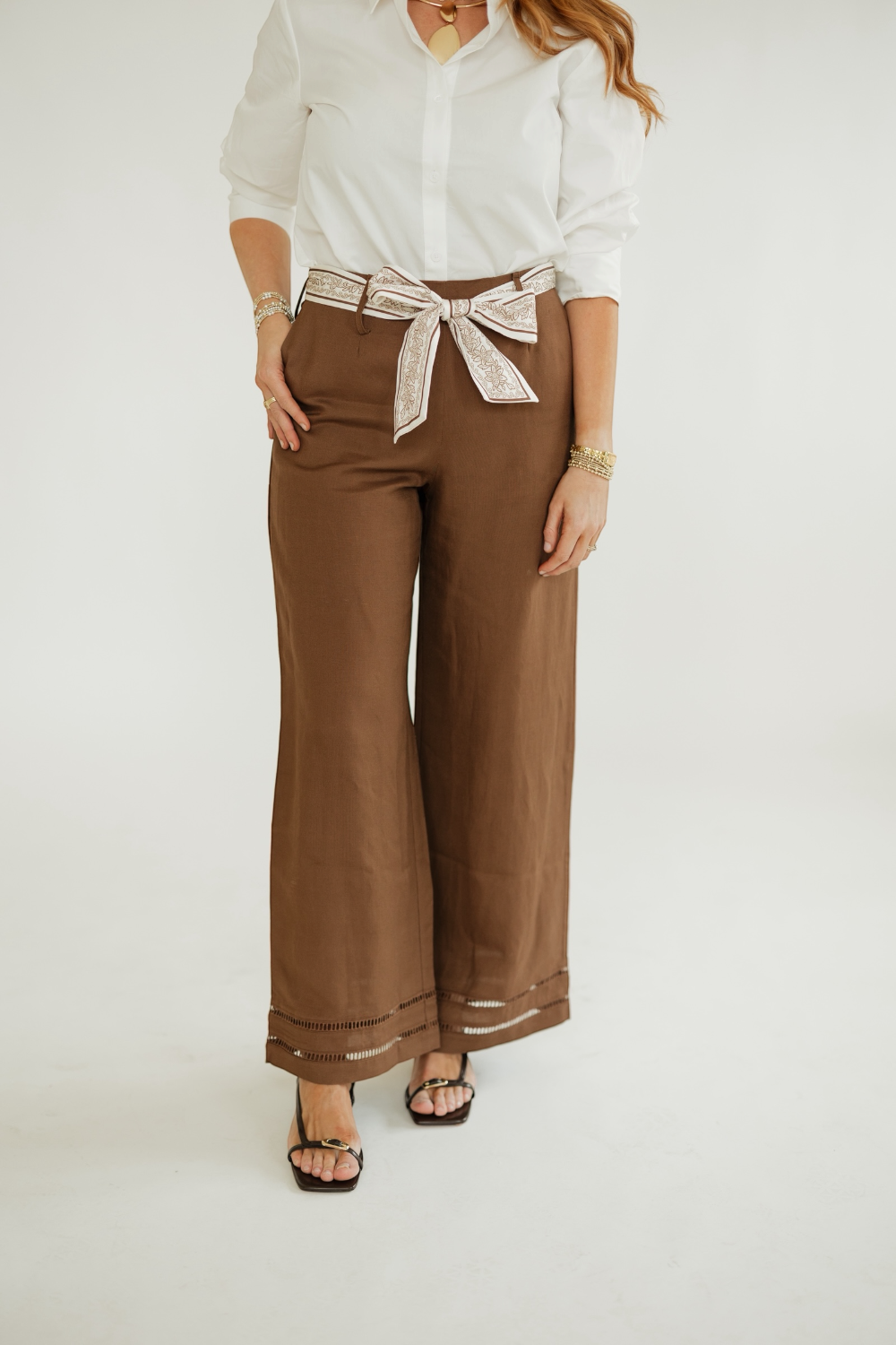 Lindy Brown Scarf Belt Linen Pants