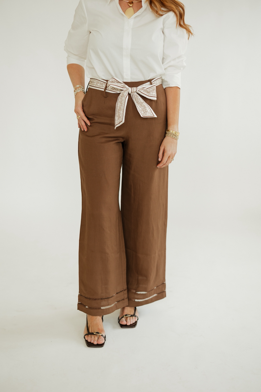 Lindy Brown Scarf Belt Linen Pants