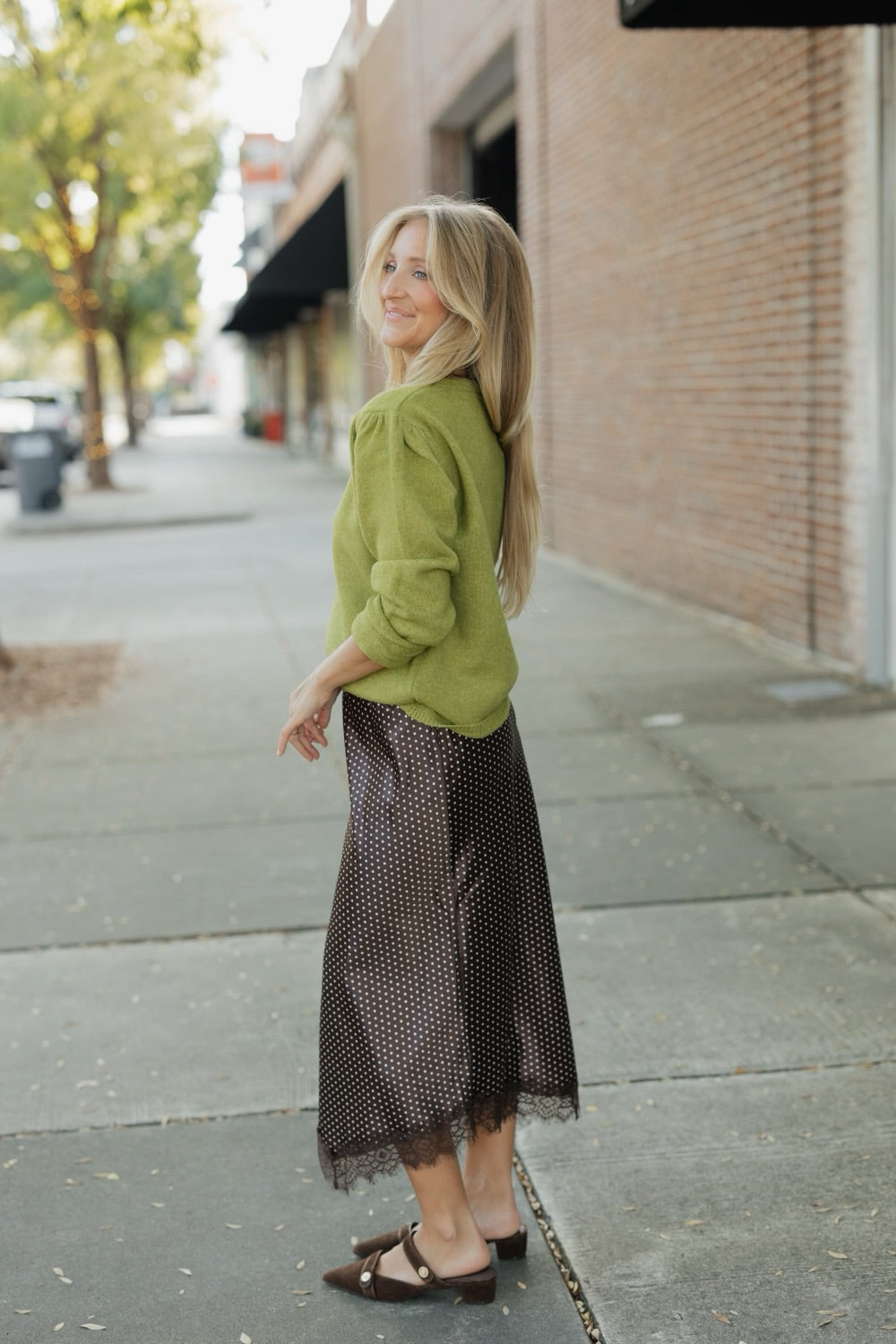 Landrie Brown Polka Dot Satin Skirt