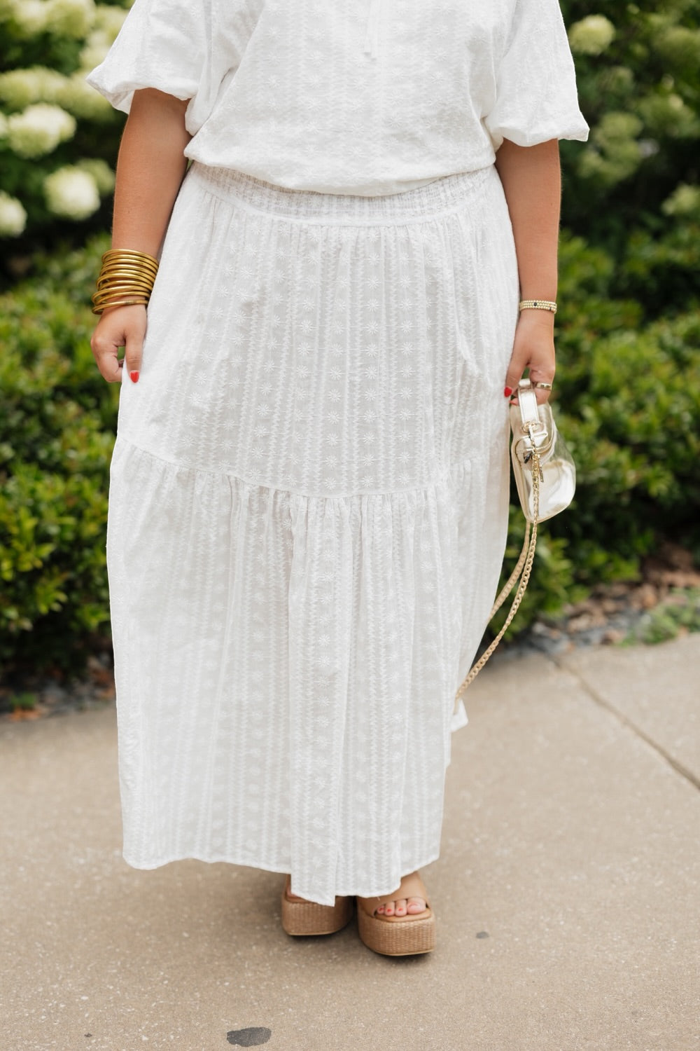 Aerin Solaria Blanc Elastic Waist Midi Skirt (S-3XL)