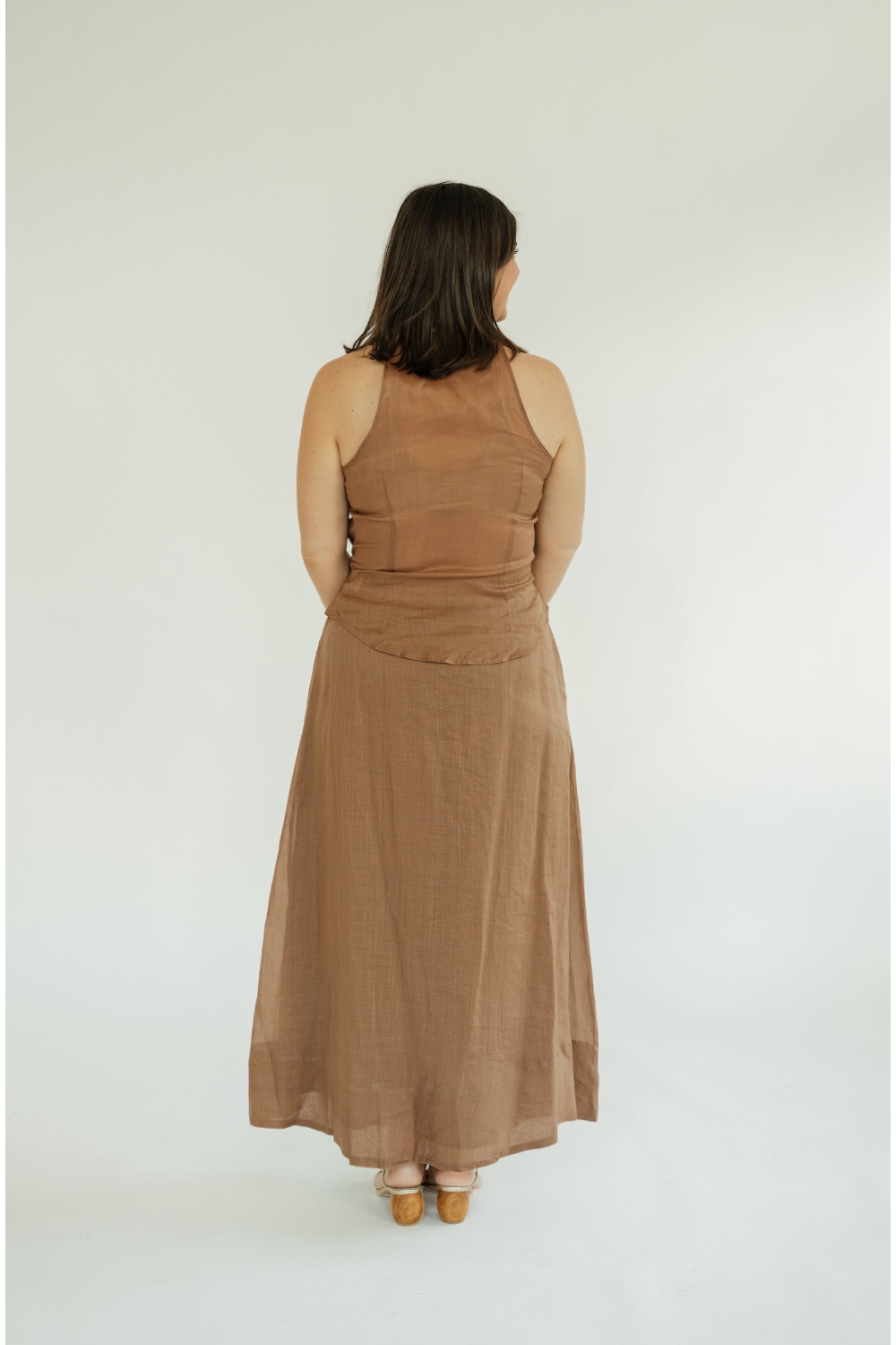 Cassie Caramel Linen Halter Tank (XS-XL)
