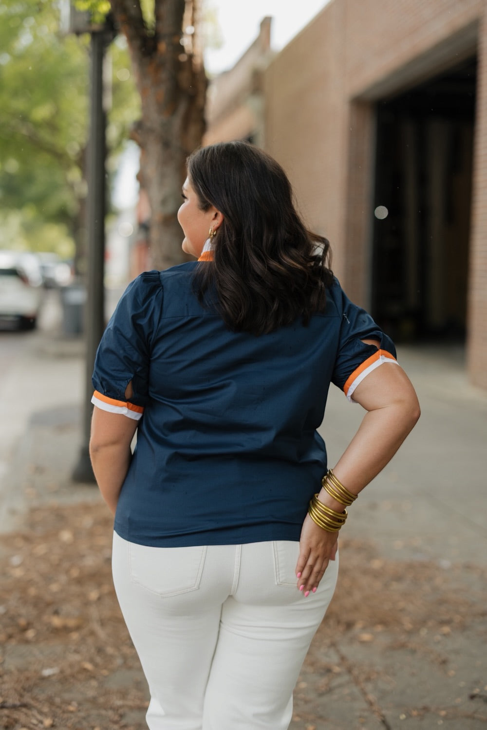 Tricia Navy & Orange Top (XS-2XL)