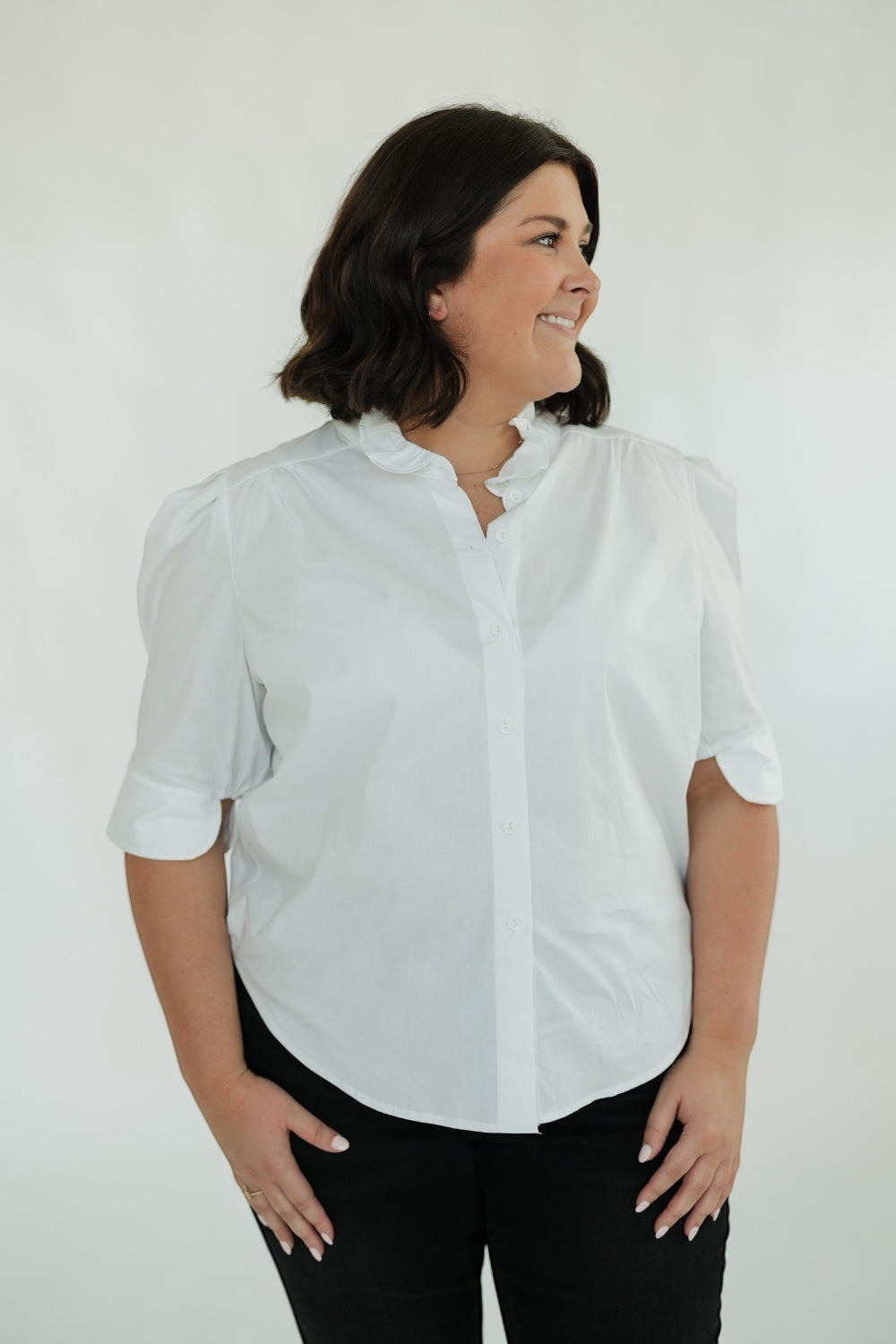 Jodie Ruffle Collar Blouse in White (S-3XL)