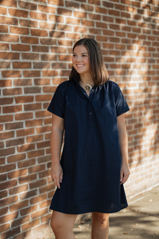 Emma Navy Shift Dress (S-3XL)