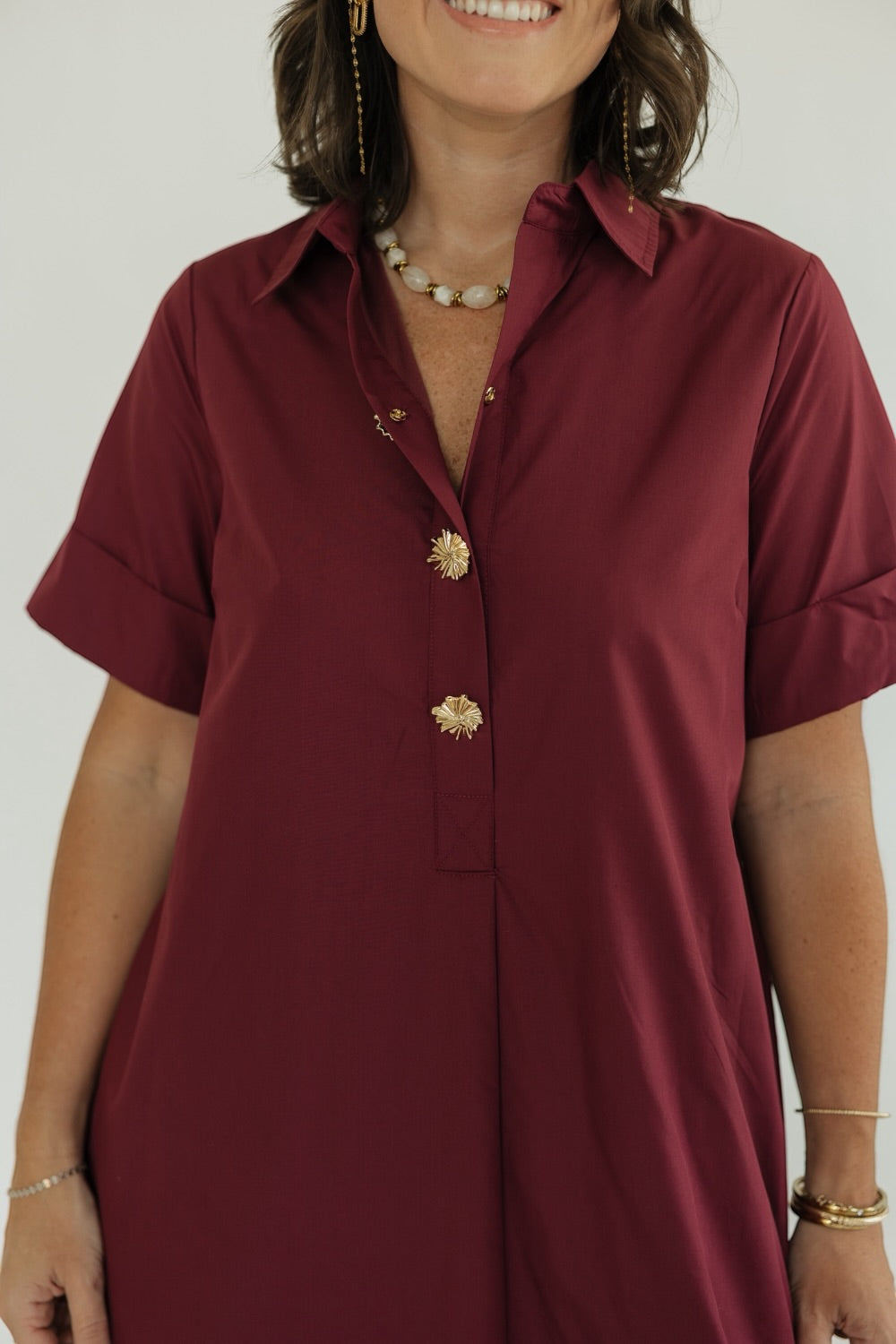 Daryl Wine Button Front Midi Dress (S-2XL)