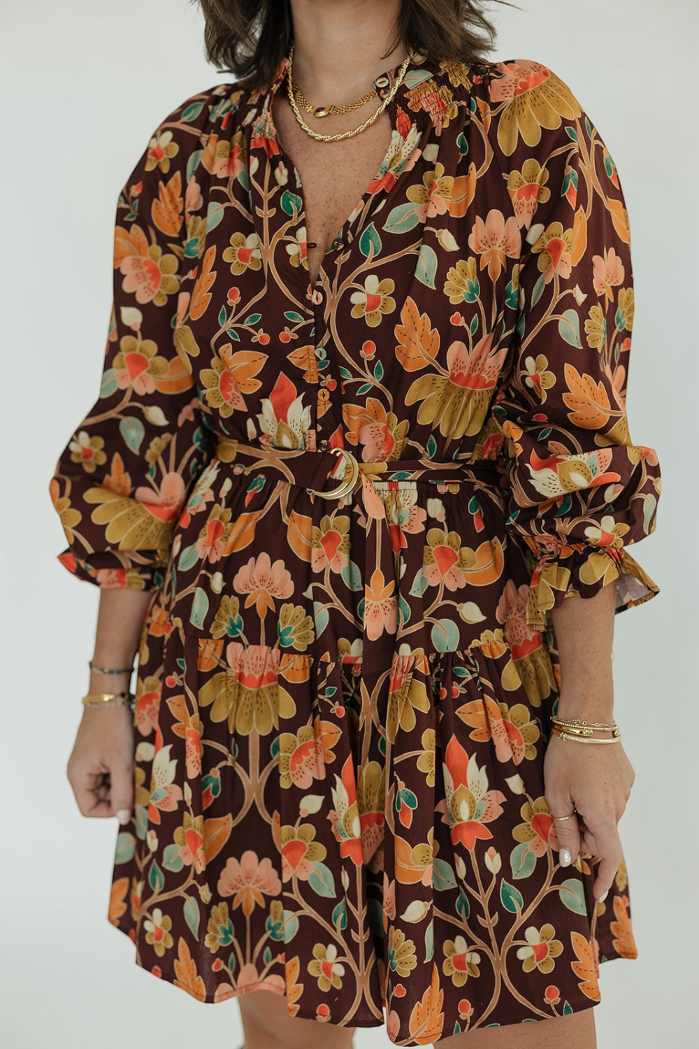 Belle Amber Bloom Long Sleeve Mini Dress