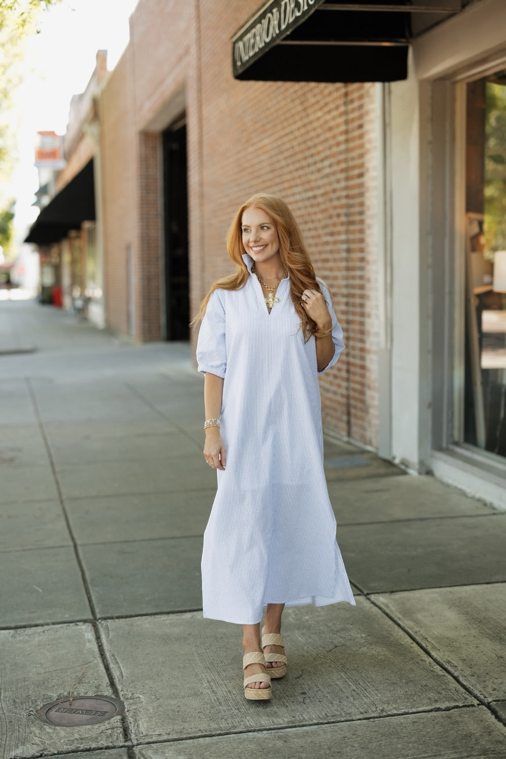Blakely Sky Seersucker Stripe Dress (S-3XL)