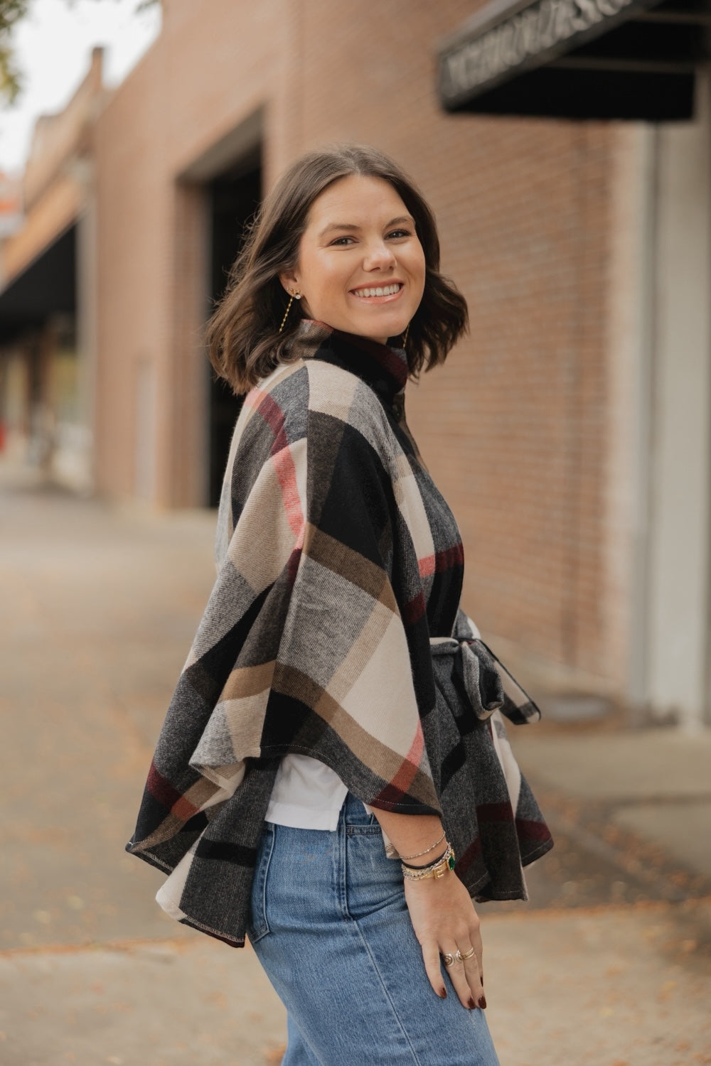 Black Plaid Belted Wrap