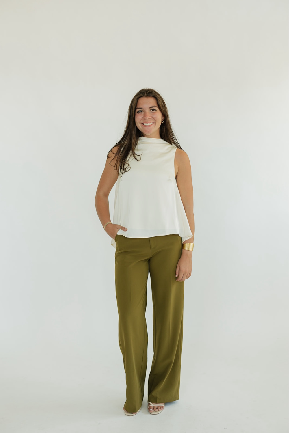 Cream Silk Mock Neck Tank