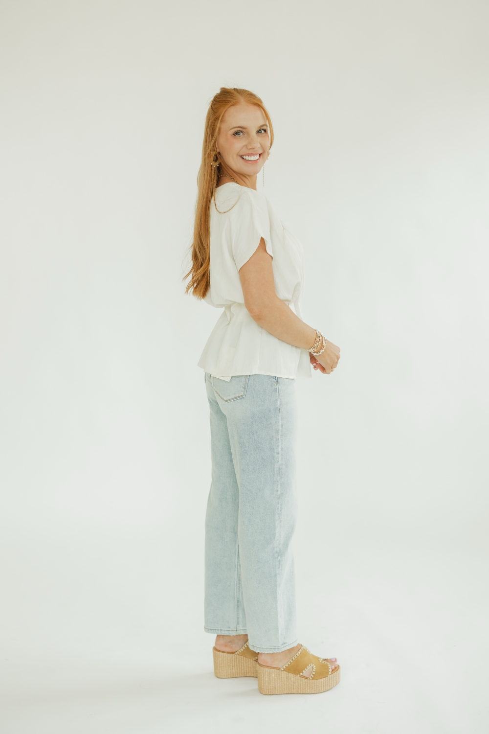 Sarah Cream Pleated Waist Top