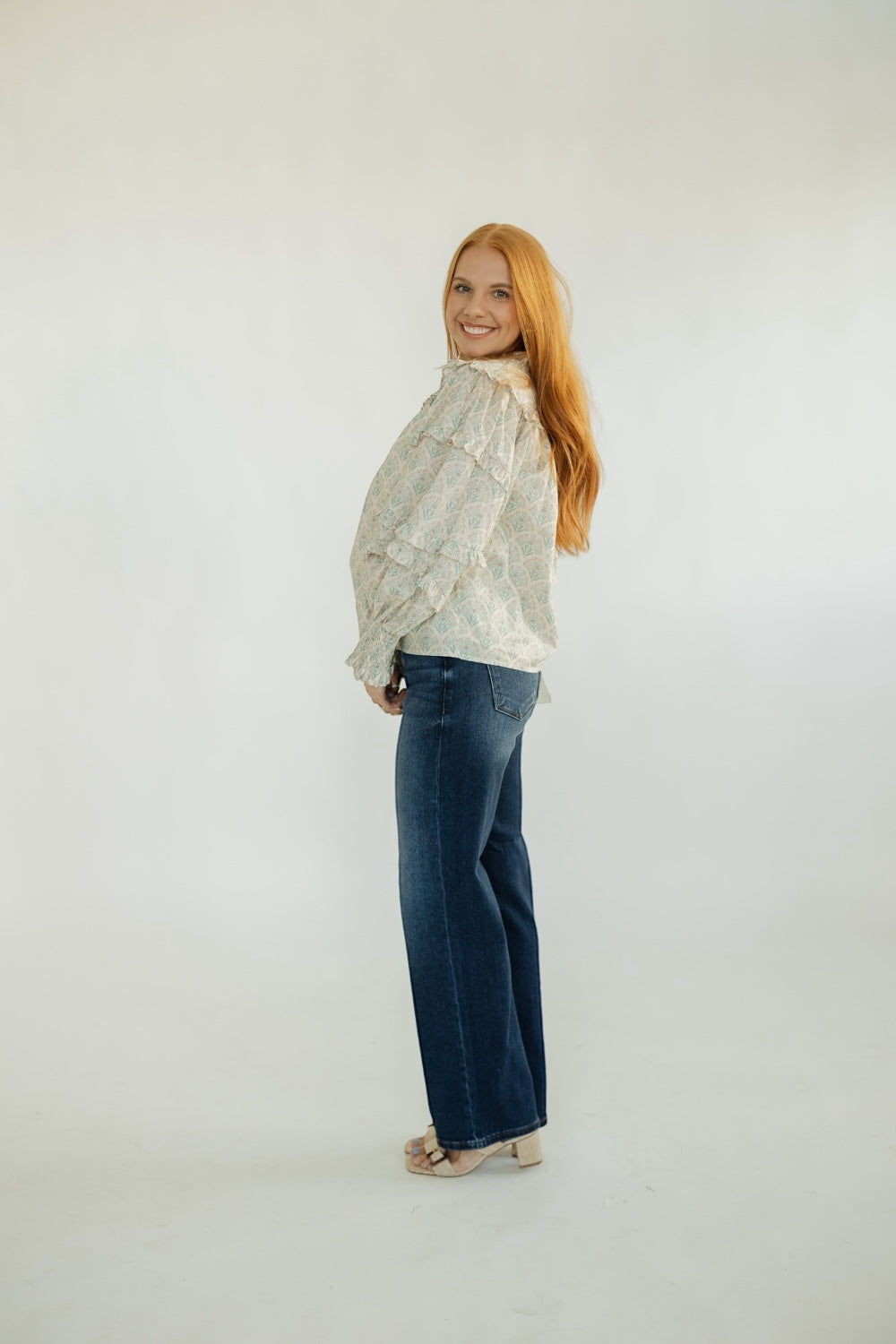 Sarah Ruffle Sleeve Printed Blouse