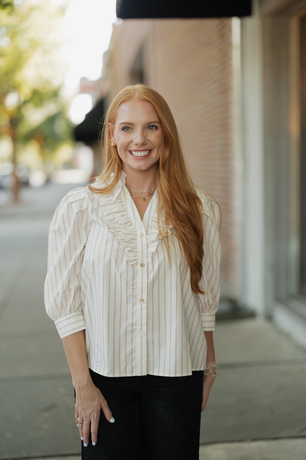 Kenzie Striped Ruffled Collar Blouse