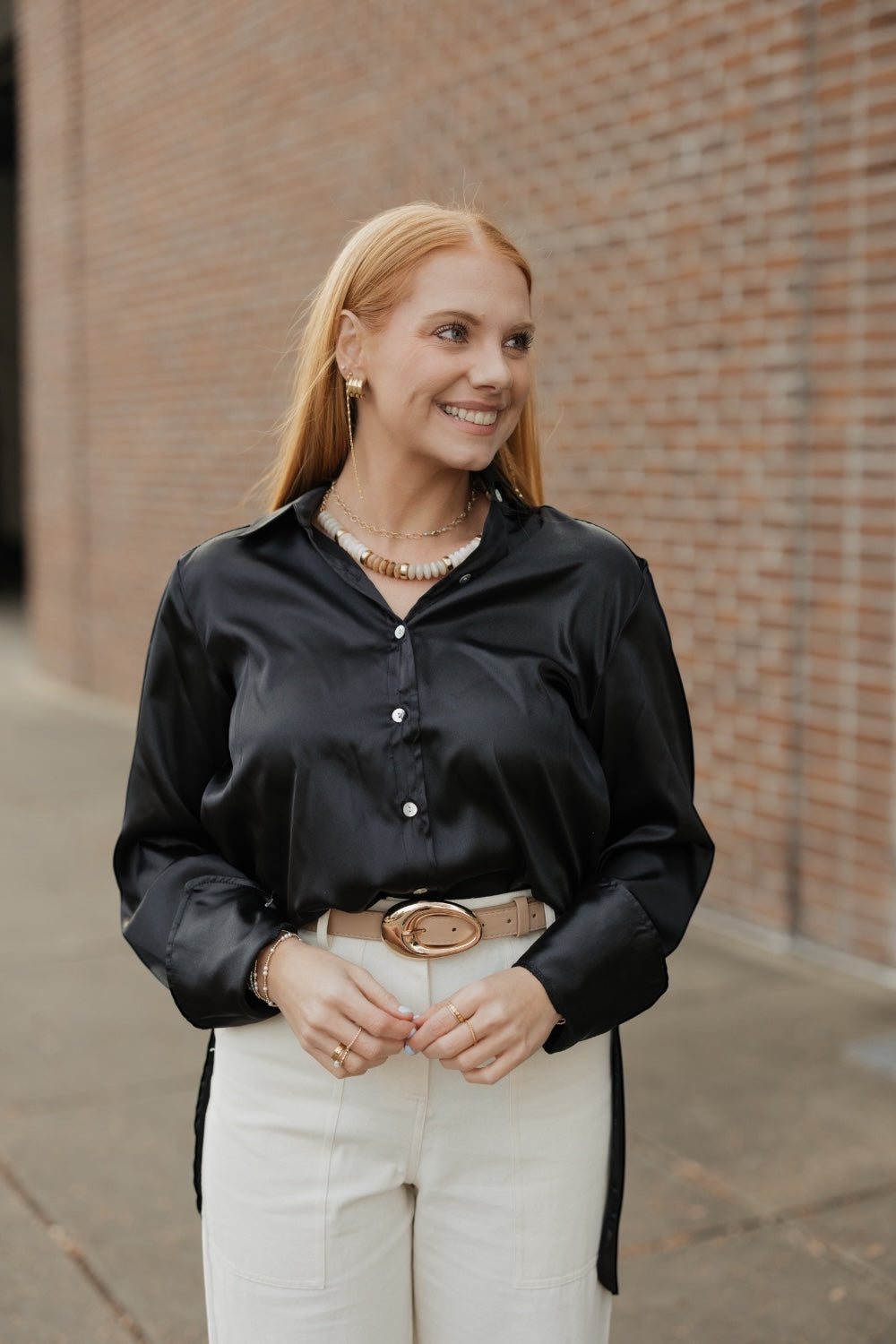 Marley Black Satin Button Down (S-3XL)