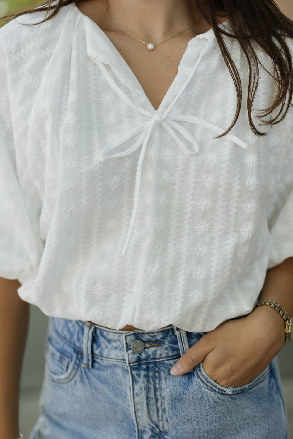 Tatum Solaria Blanc Bubble Hem Top (S-3XL)