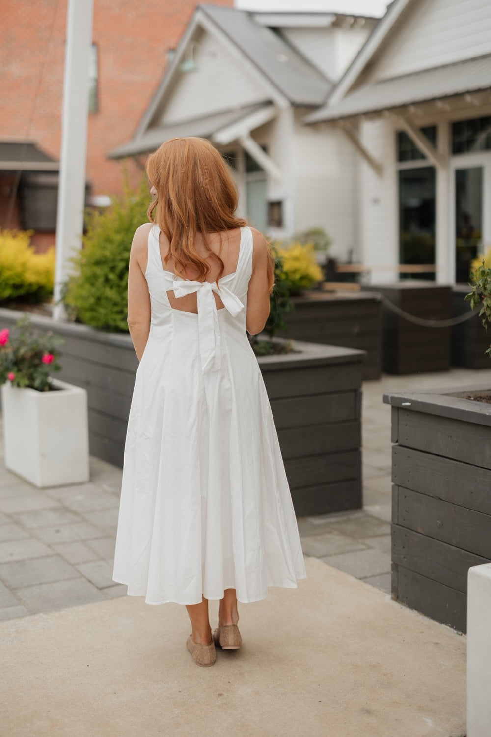 Pauline White Poplin Keyhole Midi Dress