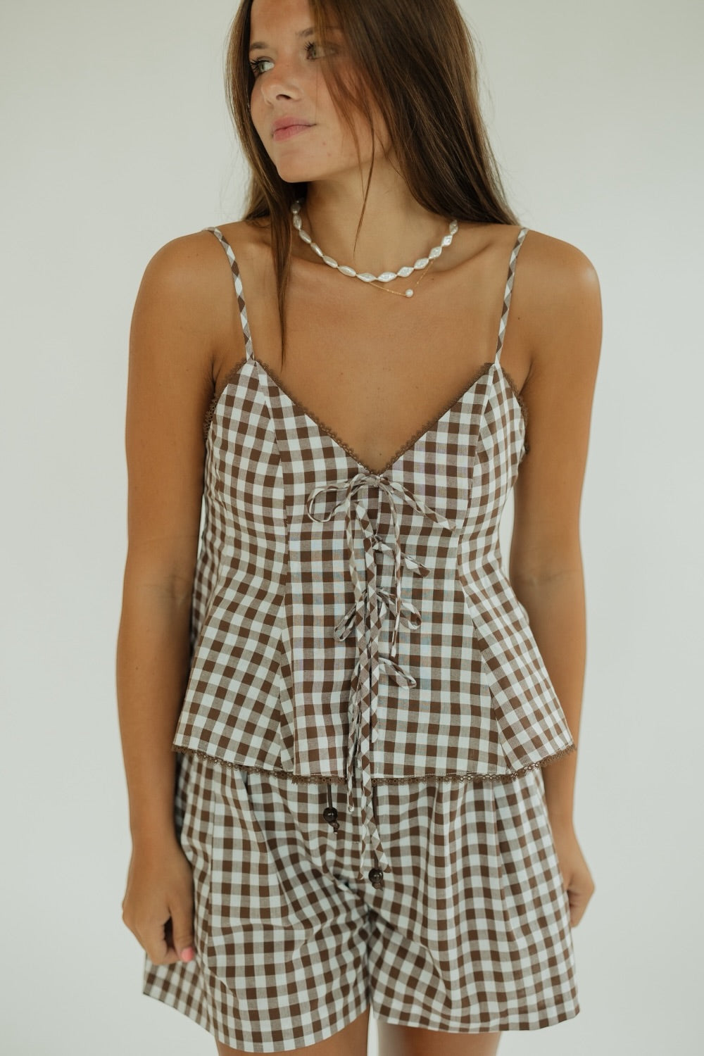Holly Tie Brown Checkered Tank Top