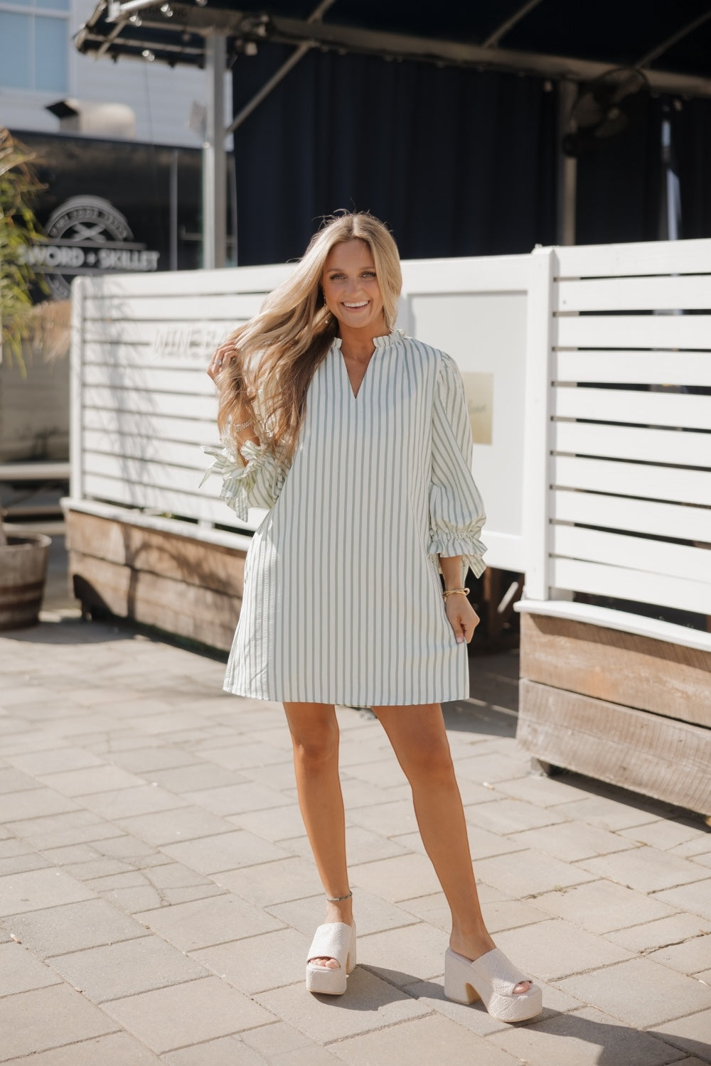 Fiona Sage Striped Flowy Dress (S-2XL)