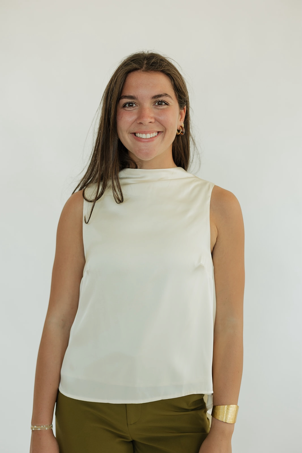 Cream Silk Mock Neck Tank