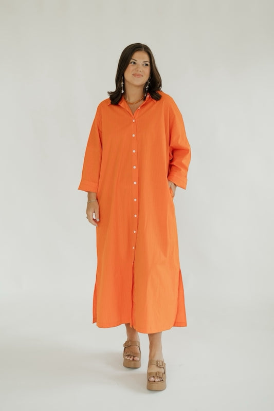 Regan Orange Pinstripe Maxi Dress (S-3XL)