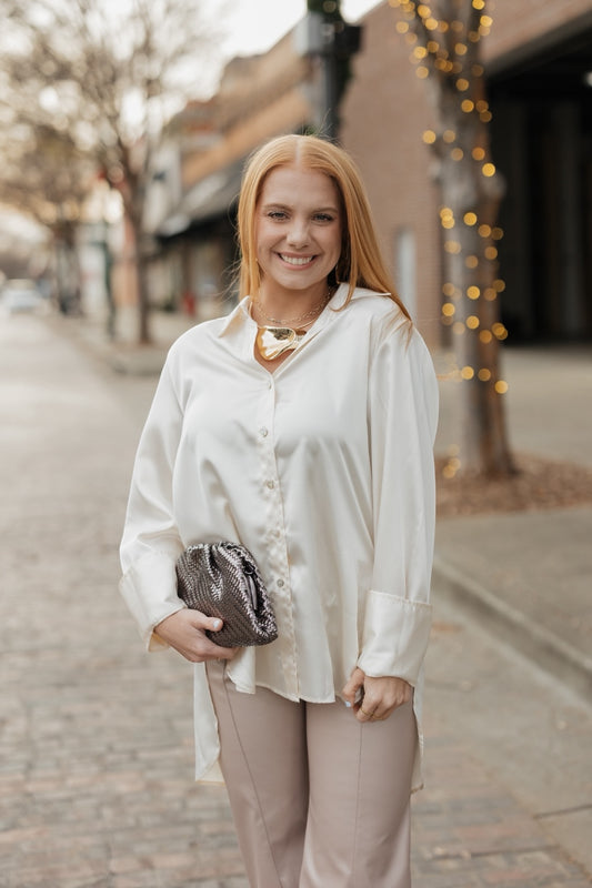Marley Ivory Satin Button Down (S-3XL)