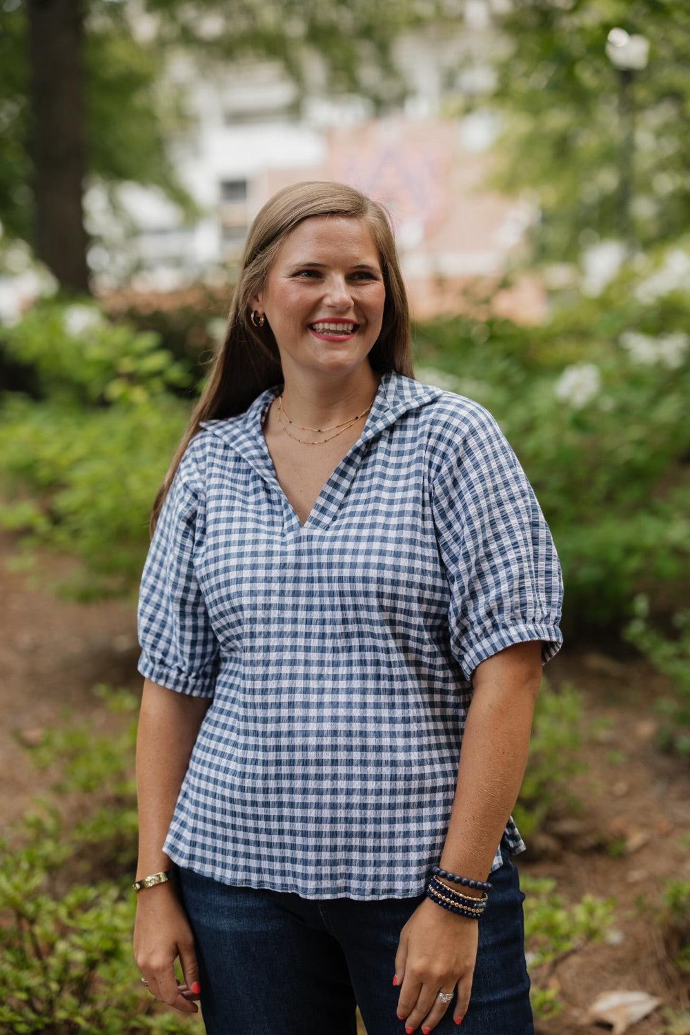 Sloan Navy Gingham Blouse (S-3XL)