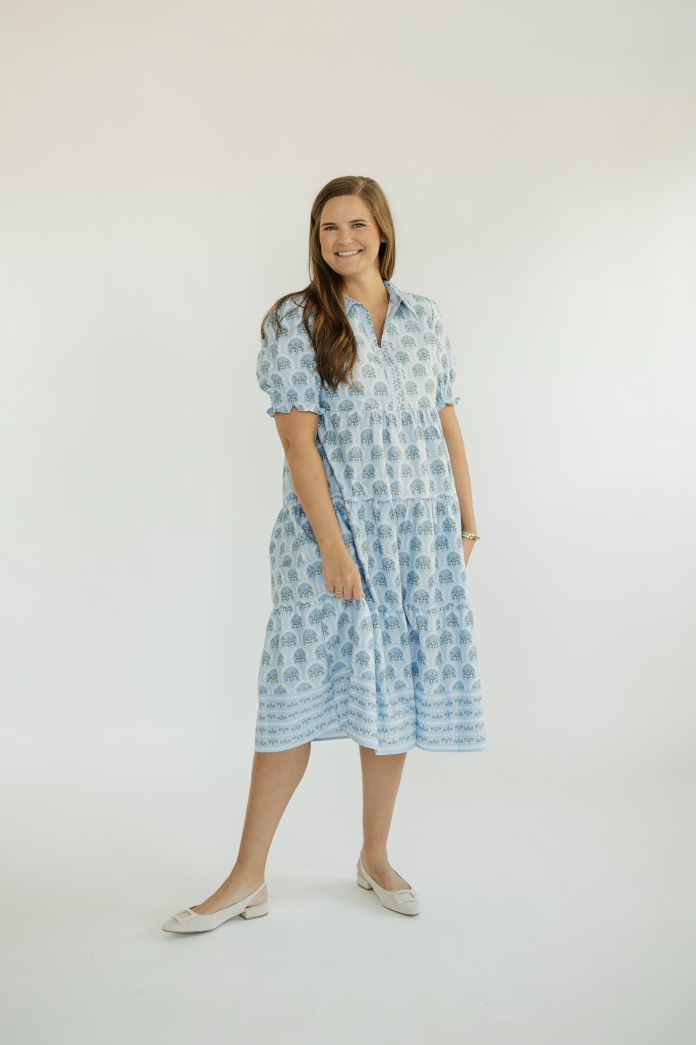 The Molly Sunshower Flora Blue Midi Dress (XS-2X)