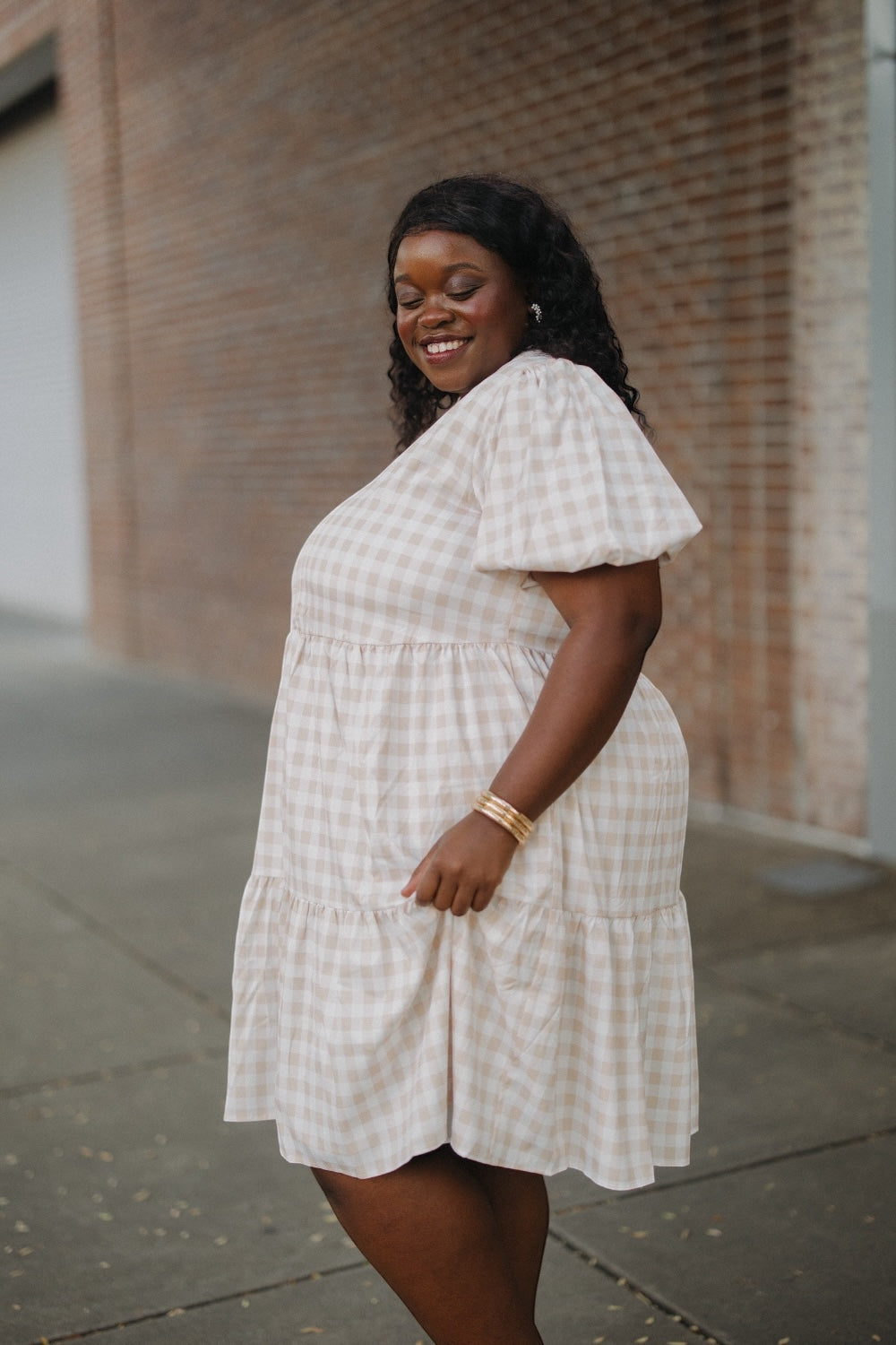 Mollie Taupe Checkered Dress