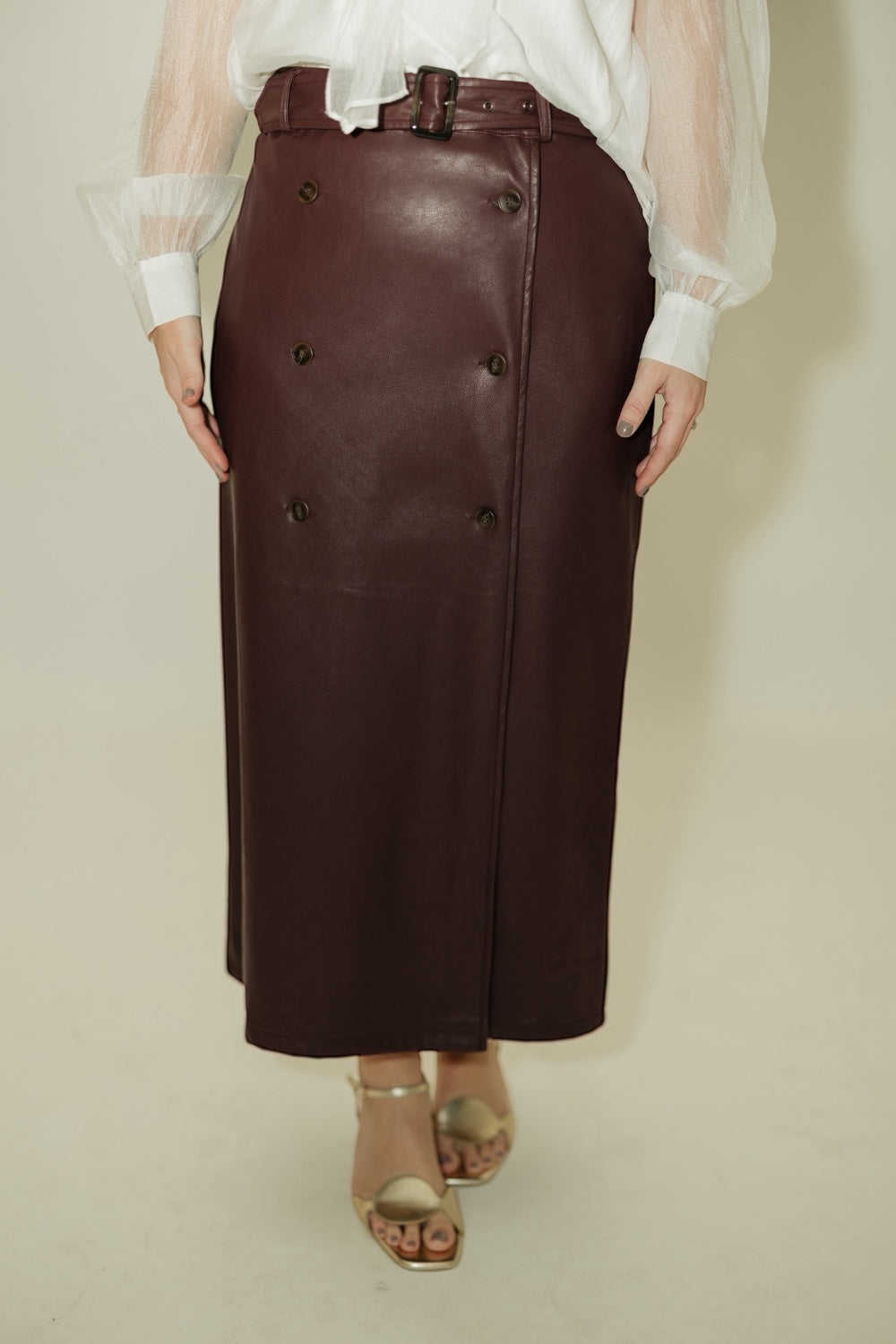 Jackie Plum Leather Double Button Skirt