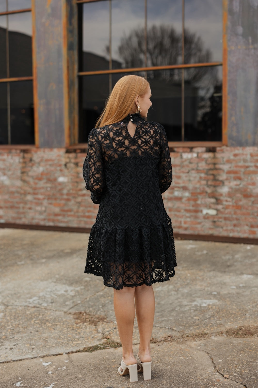 Jasmine Black Organza Long Sleeve Bow Dress