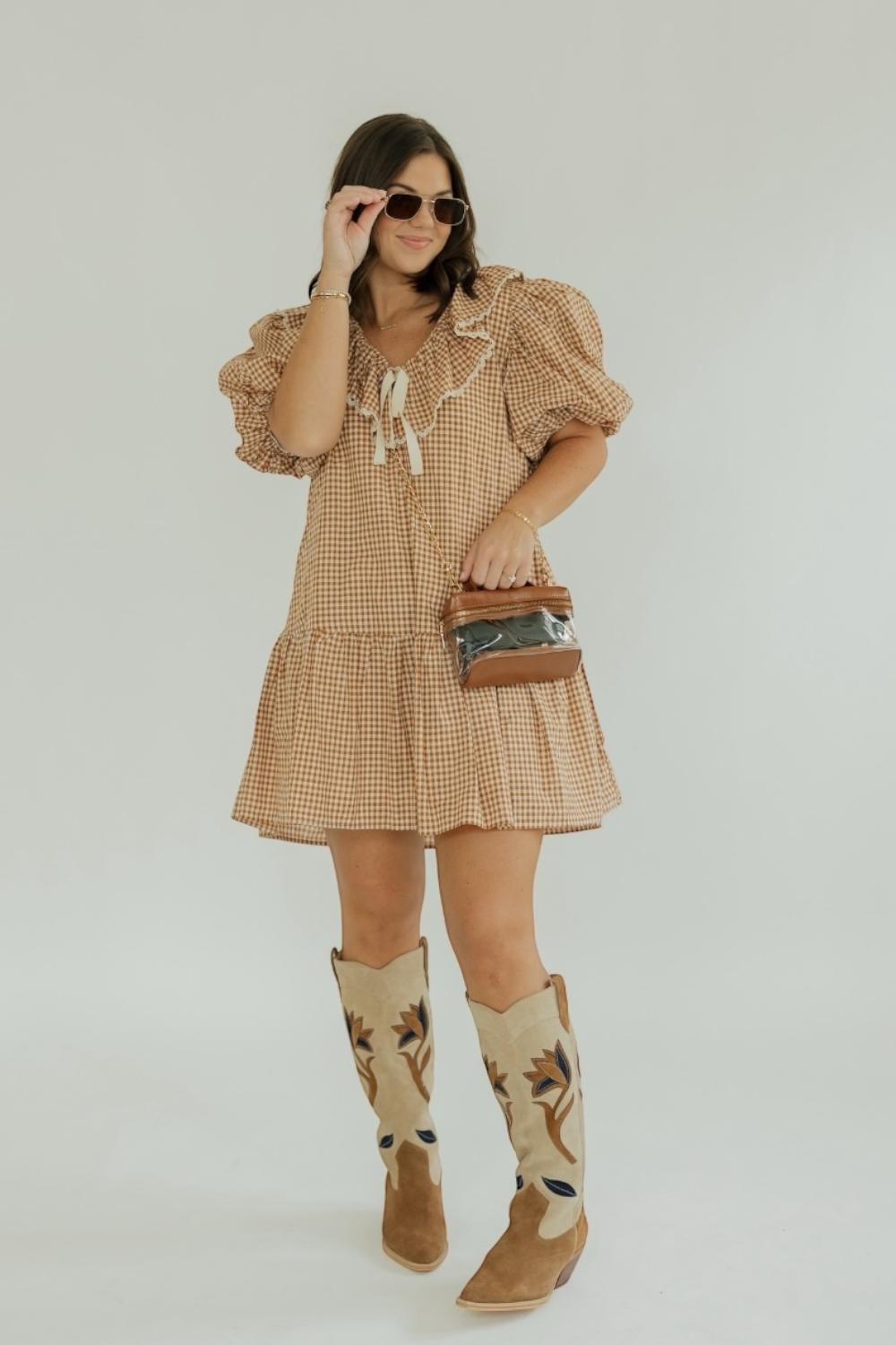 Ophelia Rust Gingham Mini Dress