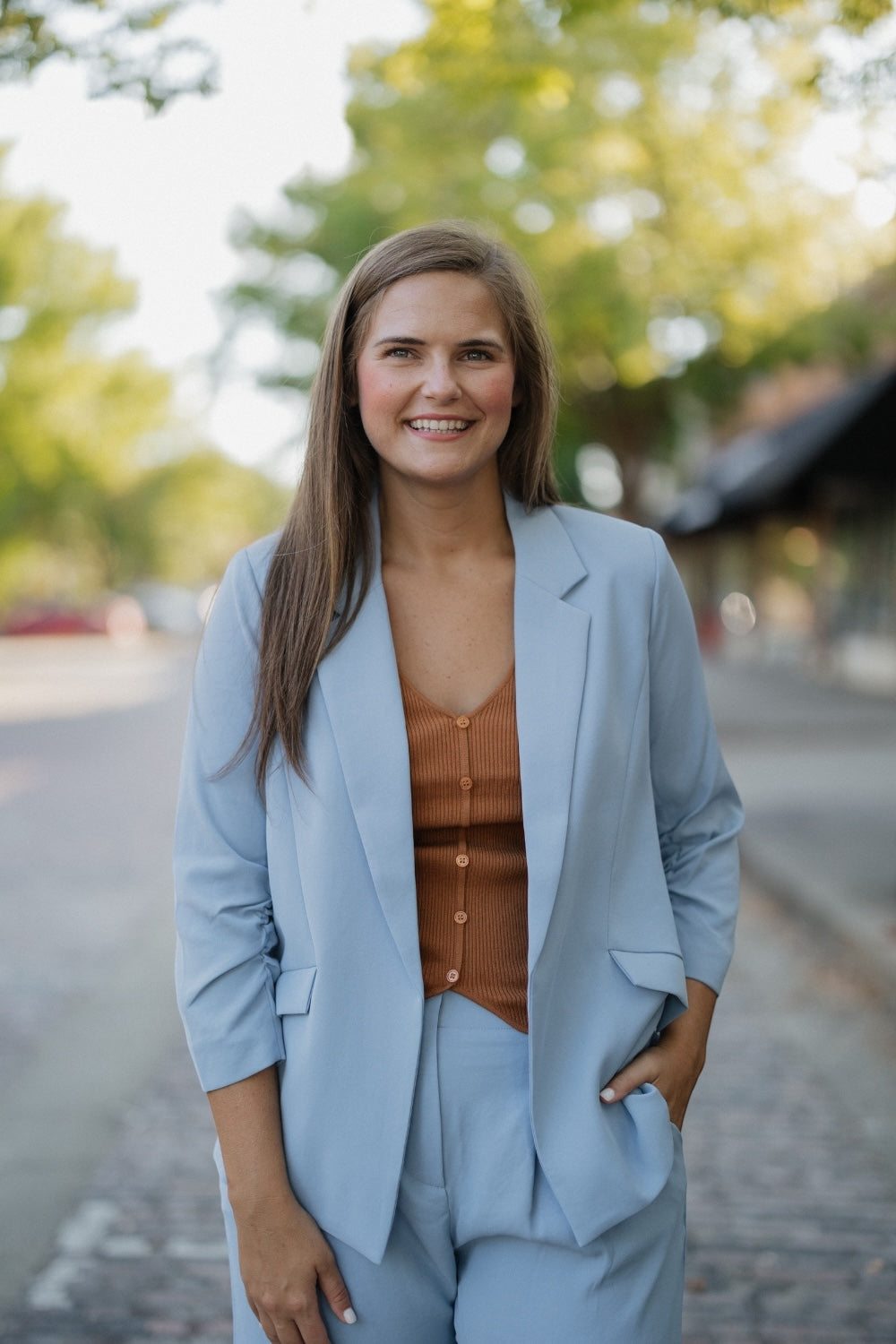 Destiny Dusty Blue 3/4 Sleeve Blazer (XS-3XL) – Studio 3:19