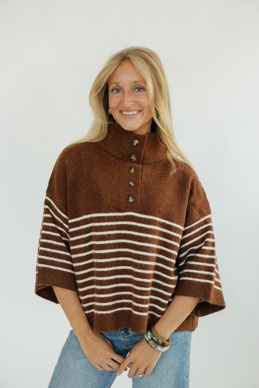 Chocolate Striped Henley Sweater (S-2XL)